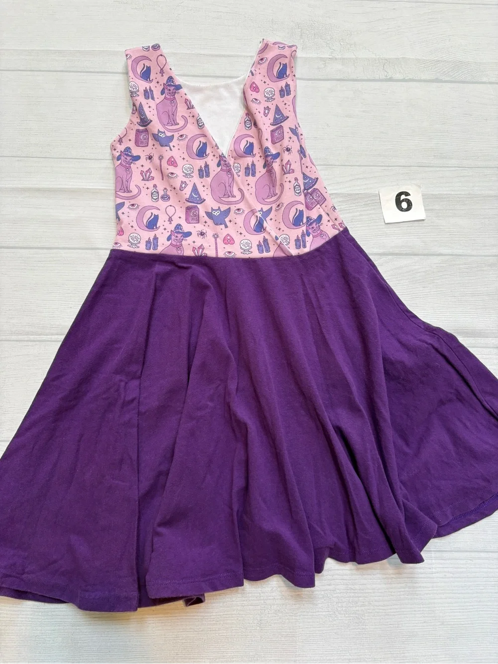 Malia + Kai Purple magic cat Witch Print Twirl Dress